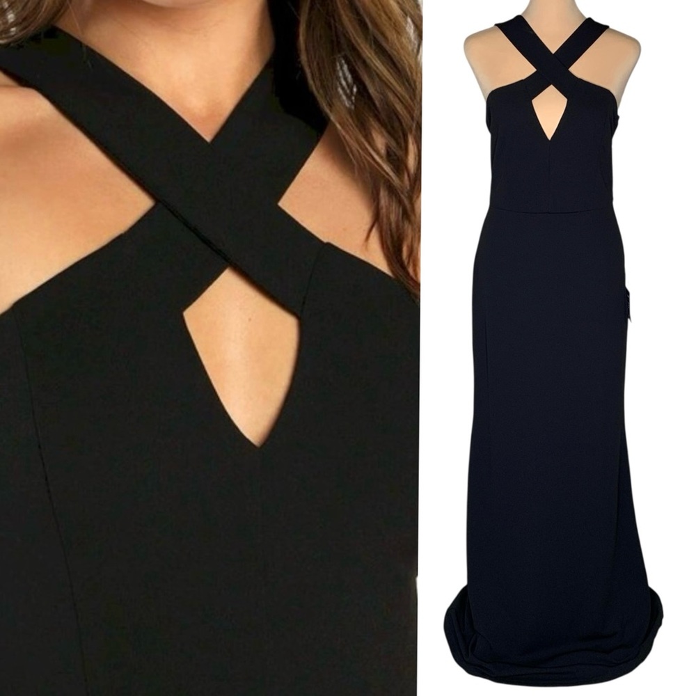 NWT Lulus Black Cutout Halter Backless Mermaid Gown M Formal Dress Prom Wedding